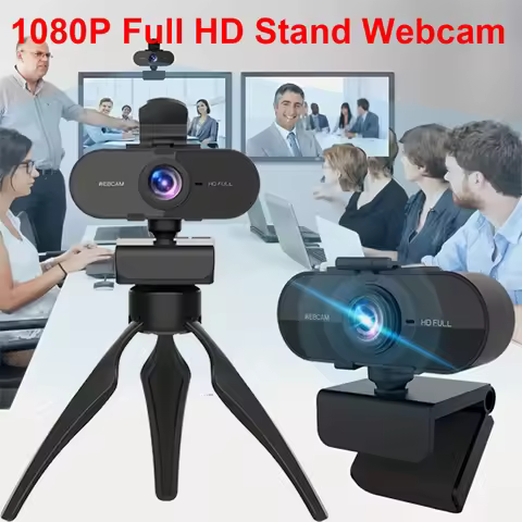 Full HD 1080P Computer Webcam with Microphone Voice Call Conference Live Camera Privacy Cover Stand 