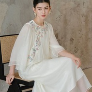 【100桑蠶絲】新中式復古中國風 斜襟真絲連衣裙