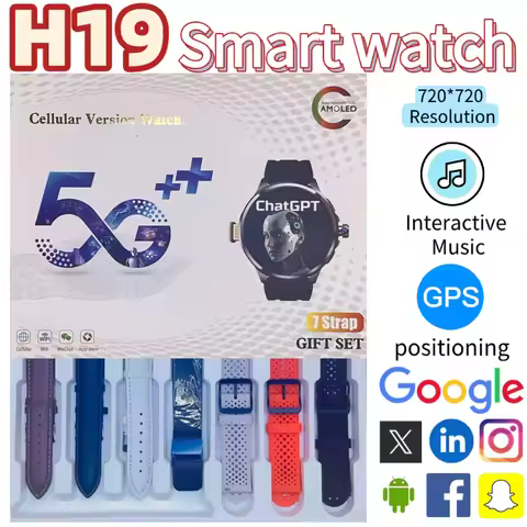 H19 Mens 4G 5G Smart Watch with Rotatable Camera 1 95 Inch HD Screen 256GB ROM WiFi LTE Support Wate
