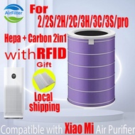 【purple-RFID】Original and Authentic Replacement Compatible with Xiaomi 2/2S/2H/2C/3H/3C/3S/pro Filter Air Purifier Accessories High Quality HEPA&amp;Active Carbon High-Efficiency Ant