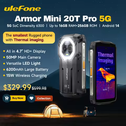 Ulefone Armor Mini 20T Pro 4.7" Rugged Phone 5G 6200mAh 33W Charge Smartphone Android 14 16GB(8+8) 2