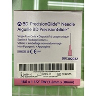 BD PrecisionGlide Needle 18G x 11/2” TW (1.2mmx38mm) exp 10/2028