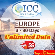 ICC Europe & UK(EU-D+) 3-30 Days Unlimited Data SIM Card (Turkey/Balkans Included*)
