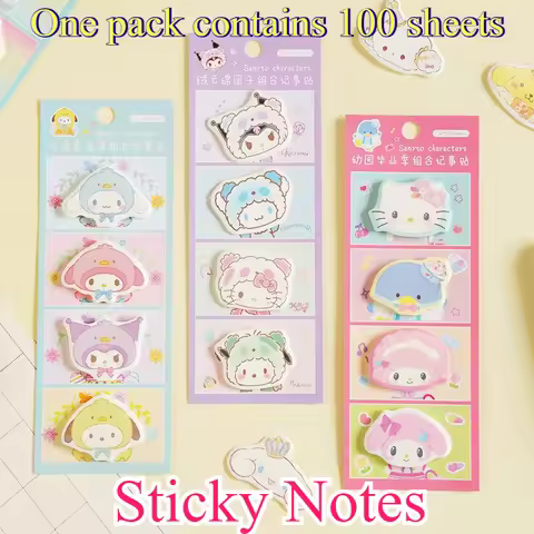 100pcs/lot Hello Kitty Kuromi Melody Cinnamoroll Memo Pad Stationery Label Notepad Bookmark Post Stu