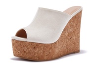 LAICIGO Womens Wedge Platform Slide on Sandals Open Toe Cork Faux Suede Dress Summer Slippers Shoes