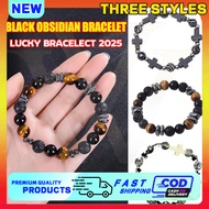 Black Obsidian Bracelet 2025 Cat's Eye Bangle Fashion Cross Design Fengshui Exorcism Gift