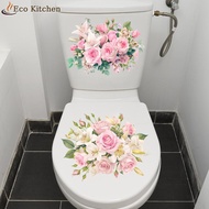 [Eco Kitchen] Flower Pattern Toilet Stiers Bathroom Decoration Stiers Decor Self-adhesive Wallpaper 