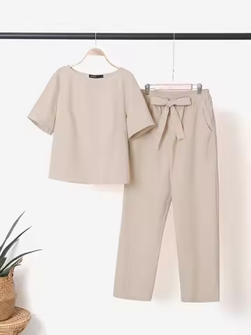ZANZEA Fashion Women Summer Outfits Half Sleeve Blouse Harem Pant Sets Solid Matching Sets Casual Wo