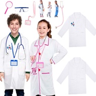 5pcs/Set Kids White Lab Coat for Boys Girls Doctor Nurse Scientist School Coat Fancy Dress Cosplay C