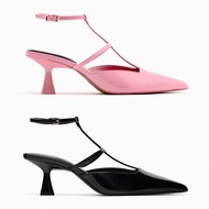 Zara2023 Autumn New Style Women's Shoes Black Lace-Up High-Heeled Mules Halter Shoes Pointed Commuter Work Shoes Sandals