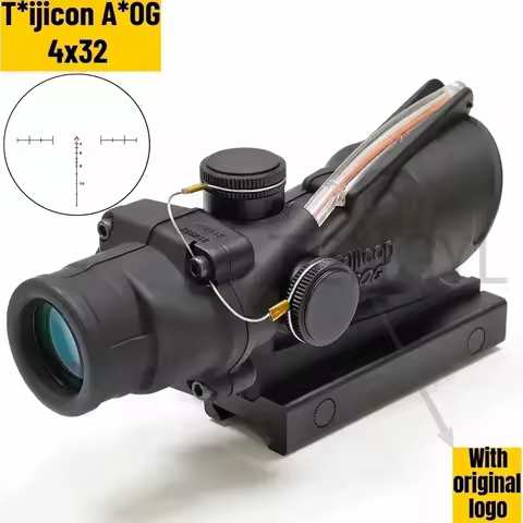 A*OG 4x32 Hunting Fiber Illuminated Red Chevron Scope with Killflash and Embossed Logo Rifle Scope A