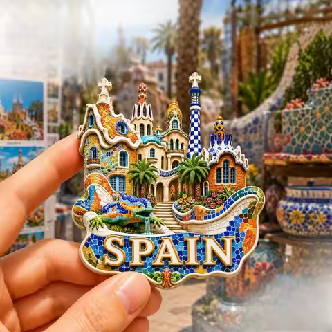 Barcelona Gaudi Mosaic Fridge Magnet - Artistic 3D Spanish Souvenir Unique Architectural Gift for Tr