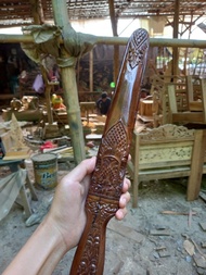 warangka tombak jati ukiran jawa finishing melamin coklat