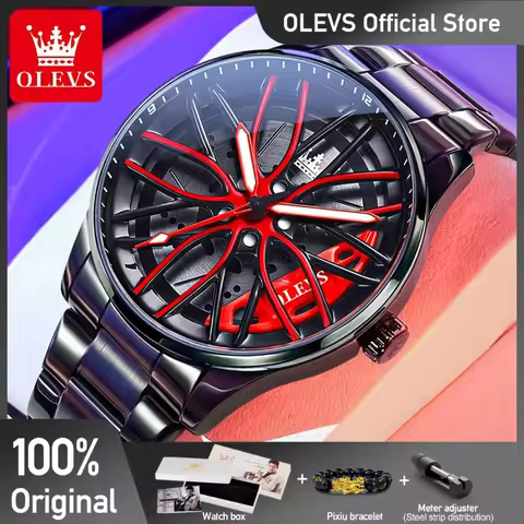 OLEVS 9937 Mens Watch Original Rotatable Wheel Hub Dial Fashion Trend Quartz Watch Waterproof Lumino