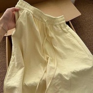 Min Min_ Cute Paastel Yellow High Waist Wide Leg Pants H97