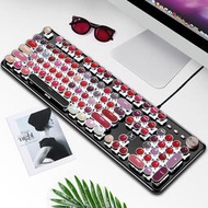新盟K520真機械鍵盤網紅朋克復古筆記本臺式電腦鍵盤口紅直播鍵盤
