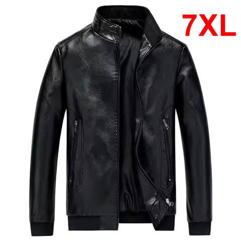 Plus Size 6XL 7XL Men's PU Jacket Solid Color Autumn Leather Jacket Coat Big Size 7XL Casual Fashion