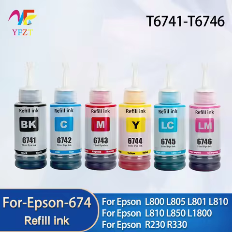 674 Refill ink Compatible Epson 674 Ink T6741 T6746 Dye ink For Epson L801 L810 L850 L1800 inkjet Pr