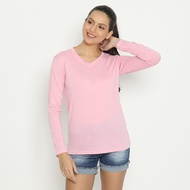 AMORNINGSHIRT - WOMEN'S PLAIN V-NECK LONG-SLEEVED BABY PINK T-SHIRT V-NECK T-SHIRT/ T-SHIRT/