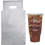 Pembawa Minuman untuk Penghantaran 32oz, 100PCS Beg Plastik Lutsinar dengan Pemegang untuk Cawan Min