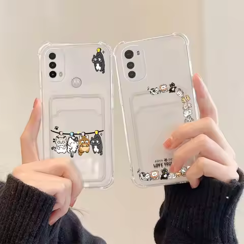 E 40 Different Cats Transparent Card Pocket Phone Case For Motorola Moto E40 E32 G52 G31 G22 E20 G9 
