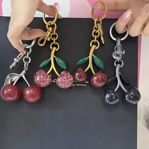 Five Different Styles Crystal Cherry Charm Pendant For Coach Bag Women's Handbag Shoulder Bags Keych