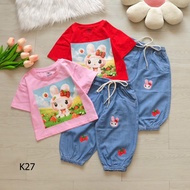 Melody cotton shirt Set with silly jeans for girls K27 kids girl clothing