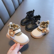 Female Baby Socks Shoes Baby Toddler Shoes Plus Velvet Baby Shoes Small Leather Shoes Princess Shoes