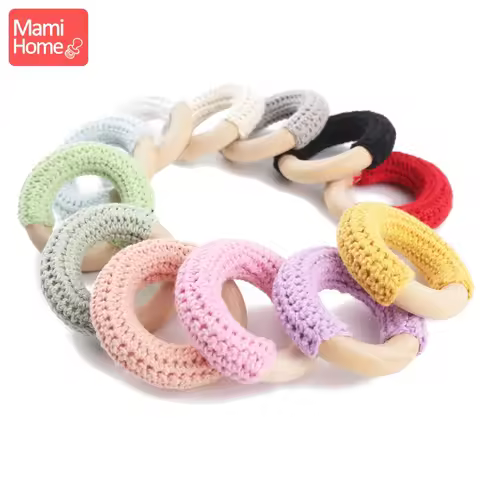 50mm Wooden Ring Crochet Baby Teether Colorful Teething DIY Rattle Wood Circles Baby Bites Rings Nur
