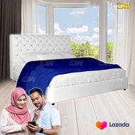 [ FREE 1 X RM99 KING KOIL PILLOW ] **PROMOTION** White Diana Divan + Headboard Canvas Leather Bed Frame / Katil - King/Queen/Super Single/Single (Mattress / Tilam Not Included)