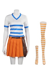 Women Nami Cosplay Costume Anime Nami Top Skirt Suits with Belt Socks Outfits 2 Piece Sailor T-shirt