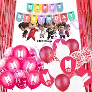 BTS Set Red 2m Aluminum Film Tassel Curtain Latex Balloon BT21 Banner Combination Party Supplies Bir