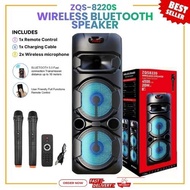 ZQS-8220S Wireless Bluetooth Party Speaker with 2 Mics Powerful High Bass Outdoor Sound System Porta