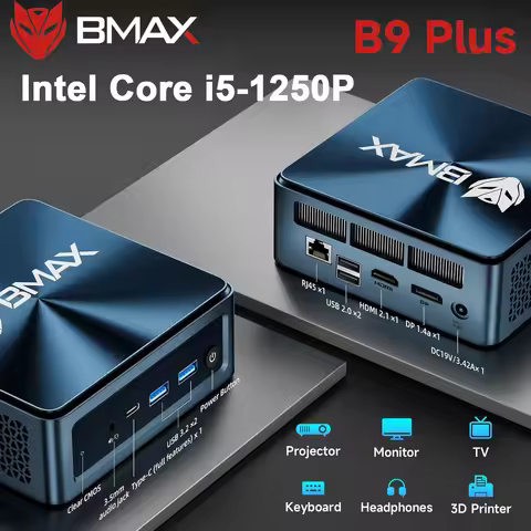 BMAX B9 Plus Mini PC Intel Core i5-1250P LPDDR5 24GB 512GB Nvme SSD Windows 11 Pro Wifi6 BT5.2 Linux