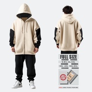 Oversized zipper hoodie (S-6XL) Plain jacket combination BLACK CREAM Men's oversized zipper hoodie j