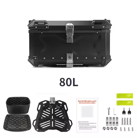 Motorcycle Top Case, 80L Universal Waterproof Motorcycle Trunk Tour Tail Box with Anti-Theft Lock Sy