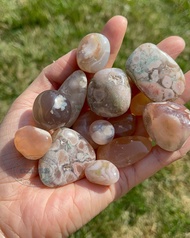 Tumbled Flower Agate Crystal | Cherry Blossom Agate Tumble Stones | Polished Agate Palm Stone | Heal