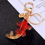 Crystal Lucky Golden Arowana Golden Fish Car Keychain GMetal Cute Men Women Diamond Bag Pendant Key 