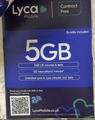 英國 LycaMobile 5GB 實體電話卡