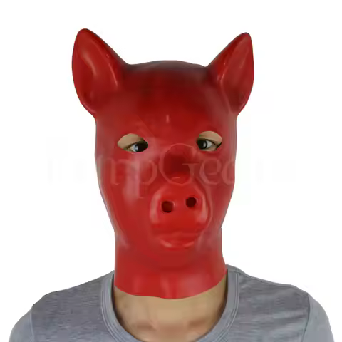 Pink /Black / Red Latex Pig Hood Fetish Pig Hood Mask Full Head Animal Hood Fetish Latex Piggy Costu