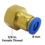 3/8" FEMALE THREAD TO 8 MM PU QUICK CONNECTOR PUSH IN FITTING/