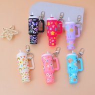 Fashion Painting Ice-Boss Cup Keychains Cute Cartoon Stanley Cup Key Ring Mini Lipstick Storage