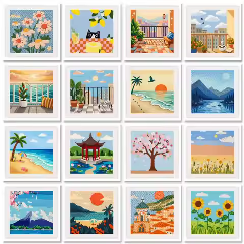 GATYZTORY Seaside City Punch Needle Kits Handiwork Art Embroidery Kit Landscape Embroidery Punch Nee
