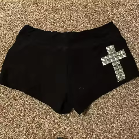 Women Y2K Summer Streetwear Gyaru Vintage goth Graphic Acubi Shorts Button Low Rise Short Hot Pants 
