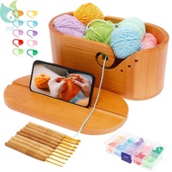 Oval Yarn Bowl with Lid Wood Crochet Yarn Holder with Curved Slot for Knitting Lover SHOPQJC9109