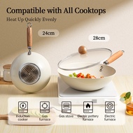 TJean Nonstick Pan Ceramic Wok Non-Stick Coating Cookware Suitable Induction Deep Frying Pan（24cm）