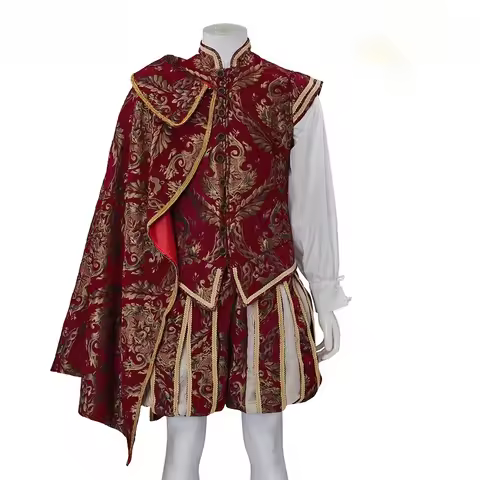 Men Medieval Victorian Royal Prince Tudor King Elizabethan Costume Vest Shirt Hat Cape 17th Century 