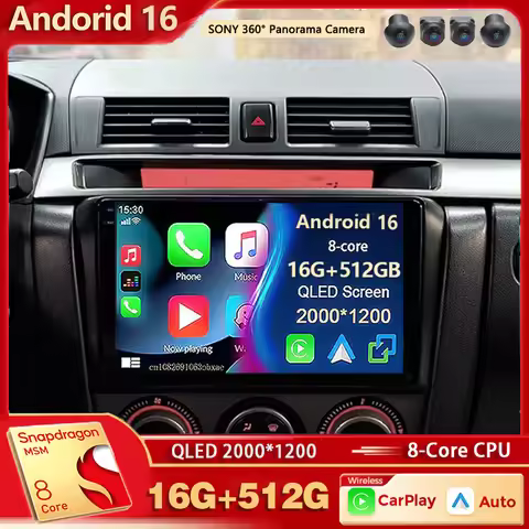 Android 16 For Mazda 3 I BK 2003-2009 2K QLED Android Car Radio Multimedia Video Player GPS AI Voice