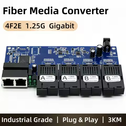 BYXGD 4F2E 1.25G Gigabit Fiber Media Converter PCB Board 4SC to 2RJ45 Ethernet Switch 3KM for FTTH C