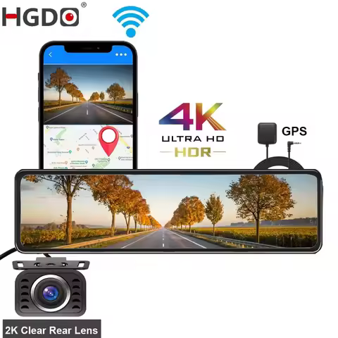 HGDO M210 4K + 2K Dash cam GPS WIFI Front IMX415 Rear View Mirror Video Recorder SONY IMX307 Back Ca